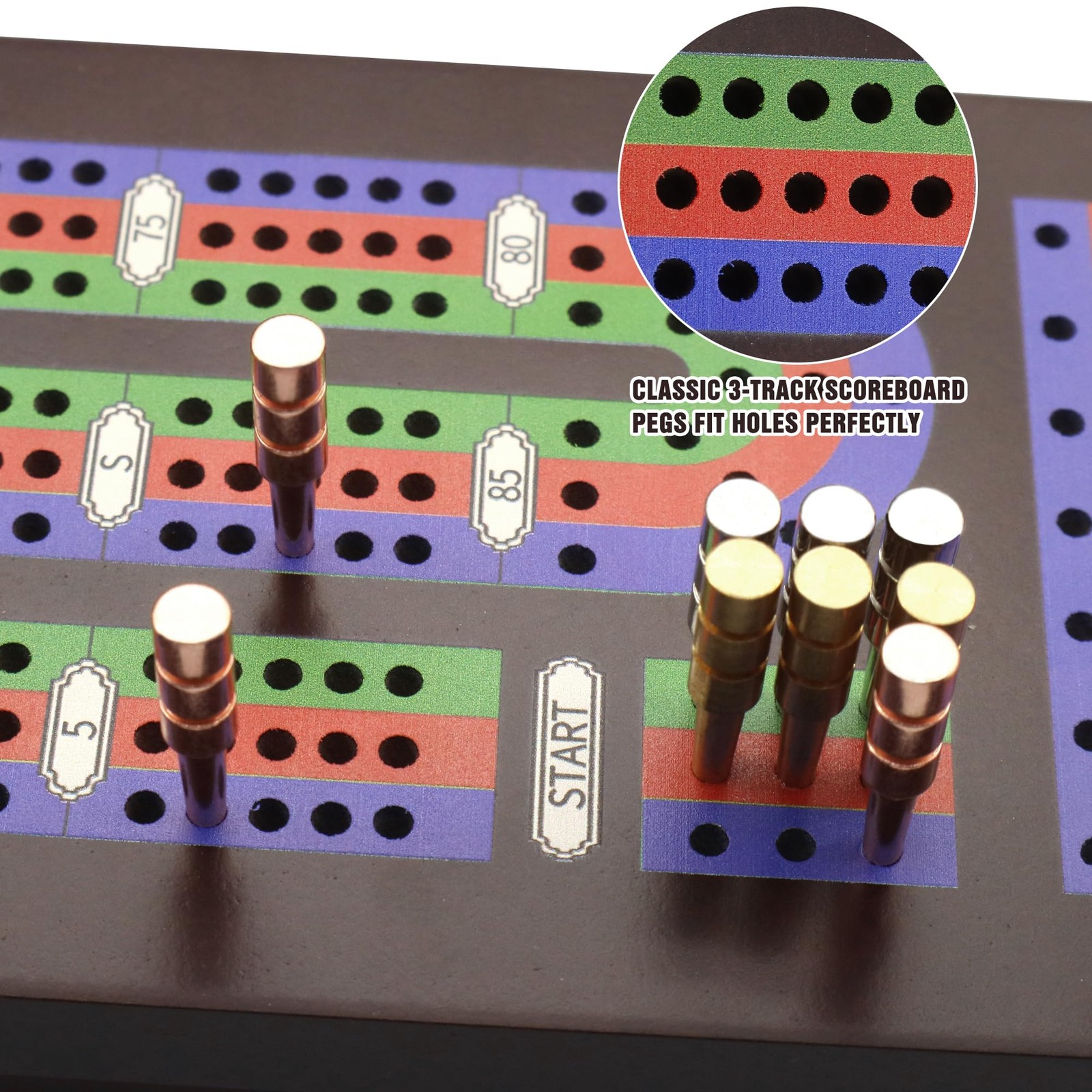 VVSBPL Wooden Cribbage Board Game Set with 15.5 x 4.5 x 2.1 inches, Brown