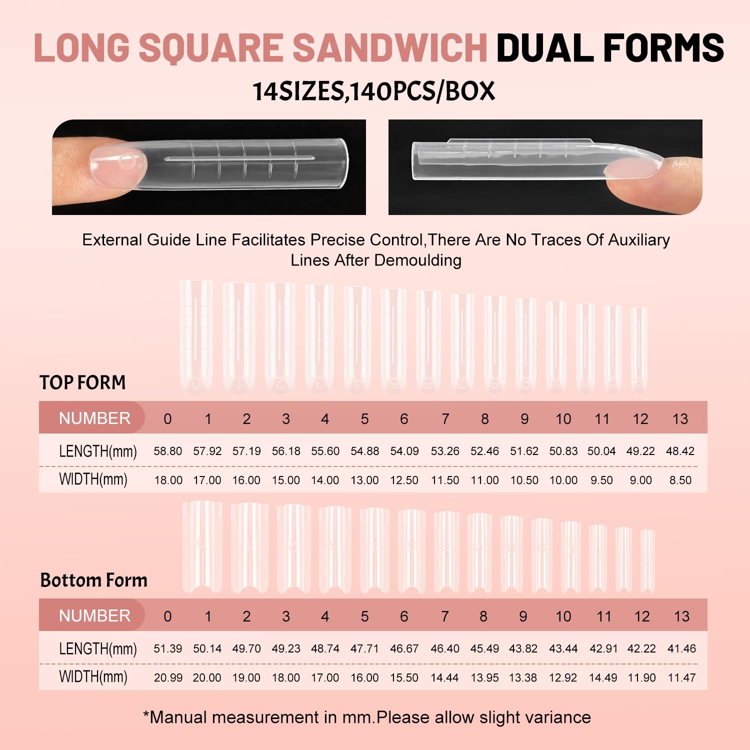 JEWHITENY 140 PCS Sandwich Nails Dual Forms:Long normal, Long Square-SMZ-03