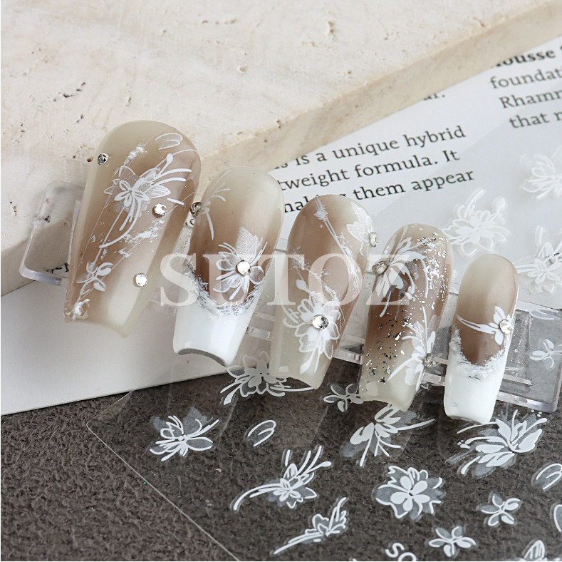 Silver Black 3D Nail Stickers Butterfly Knot Star Flower Transfer Decals NH6