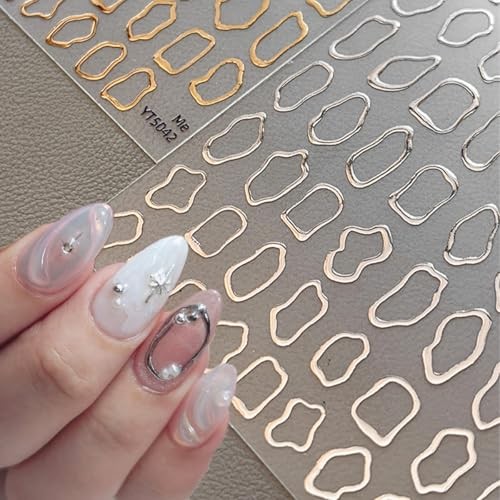 4Sheets Gold Silver Nail Art Stickers 5D Embossed Metal Stickers Style 4