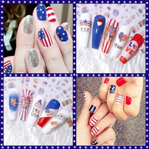 8sheets 4th of July Nail Art Stickers 3D Self-Adhesive American Flag Patriotic