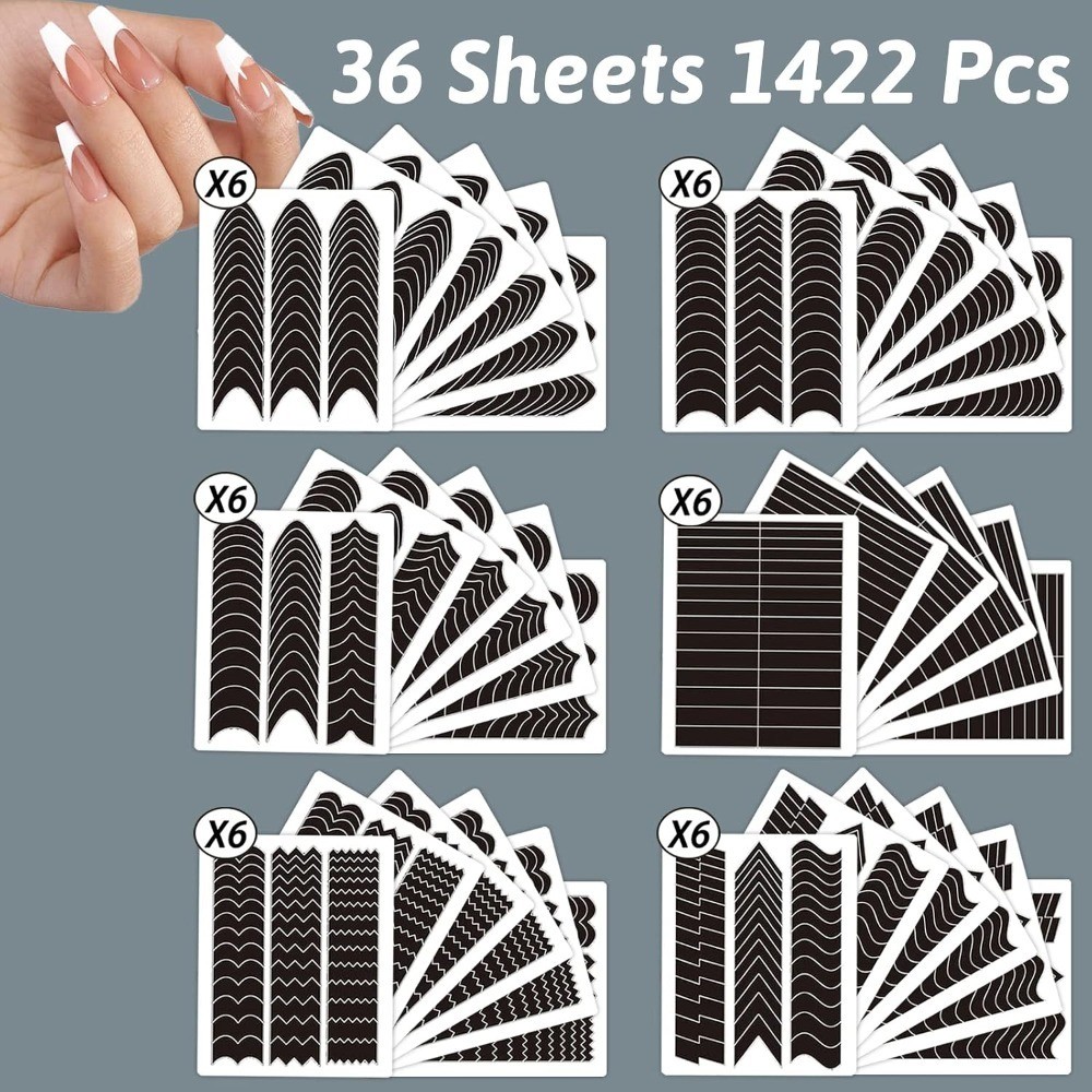 French Tip Nail Guides Self-Adhesive Manicure Stickers Moon and V Shape Edge