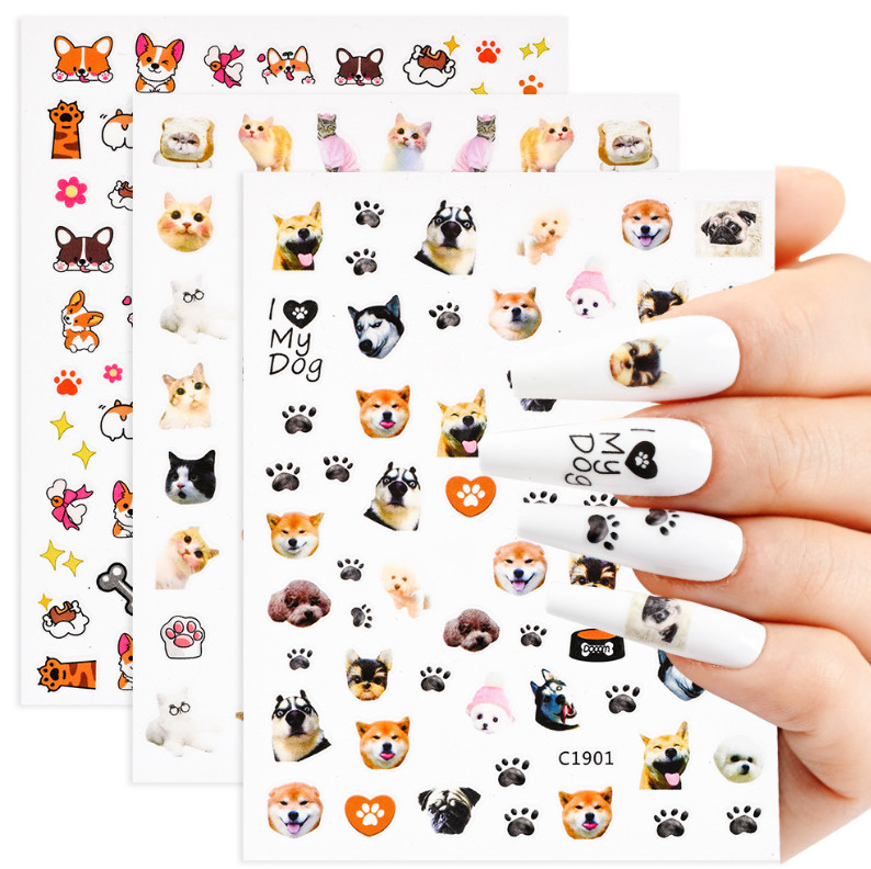 1Pc Dog Cat Animal Print Nail Stickers Decals Decoration Waterproof DIY NS53