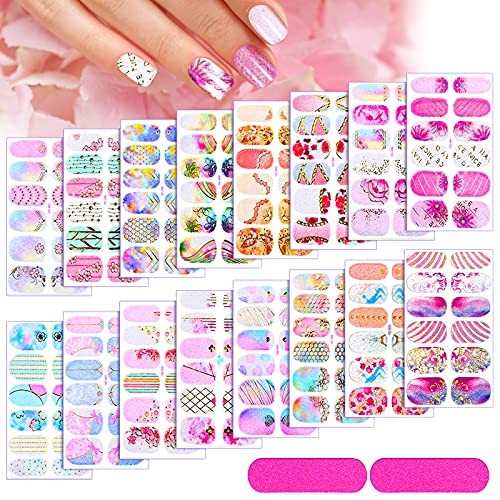 14 Sheets Full Wrap Gradient Nail Polish Stickers Self-Adhesive Bright Style