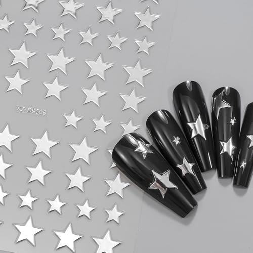 3D Pink Red Black White Silver Gold Star Nail Stickers Colorful Five Pointed