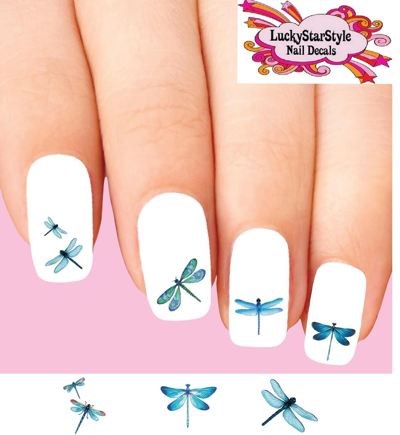 Waterslide Dragonfly Nail Decals Set of 20 – Blue Dragonflies Assorted