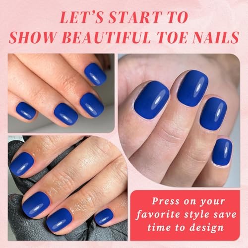 120Pcs Short Press on Nails – Glossy Square Glue on Nails – Royal Blue