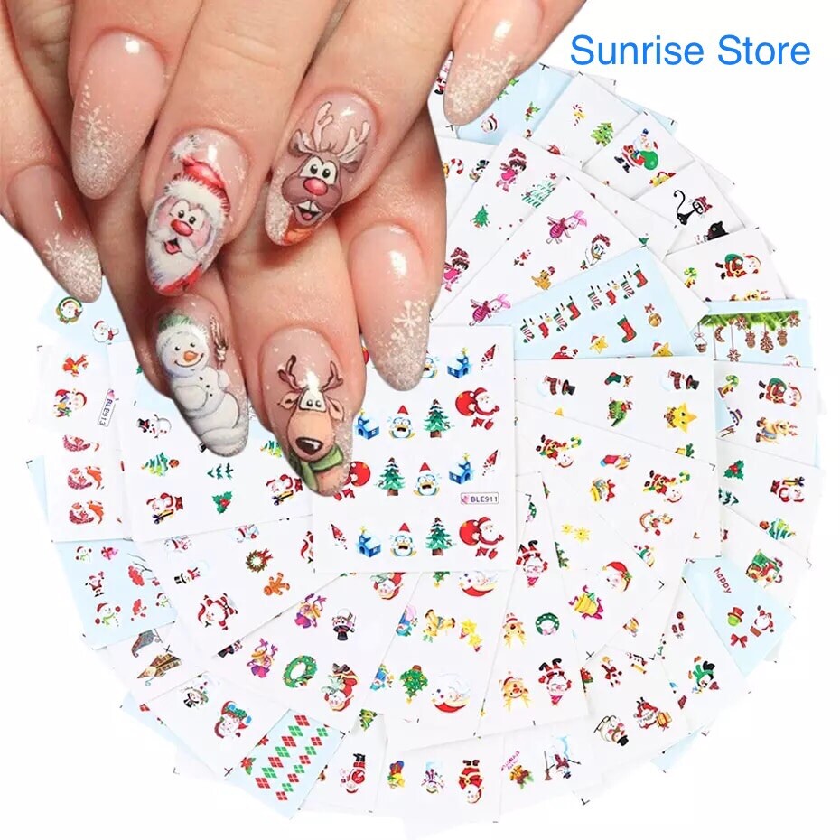 3 Sheets (random) Nail Art Water Transfer Sticker Christmas Santa Snowman Decal