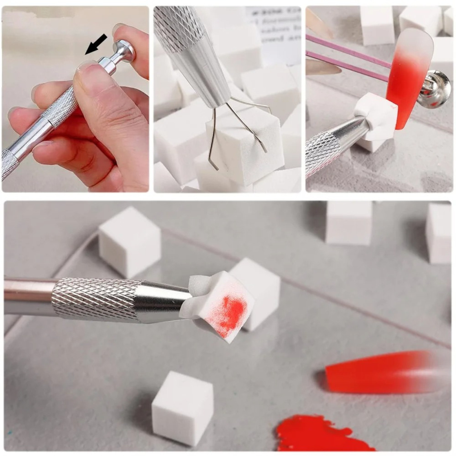 100Pcs Soft Nail Art Sponges W/Grabbing Pen Ombre Nail Brush for Nail Art Design