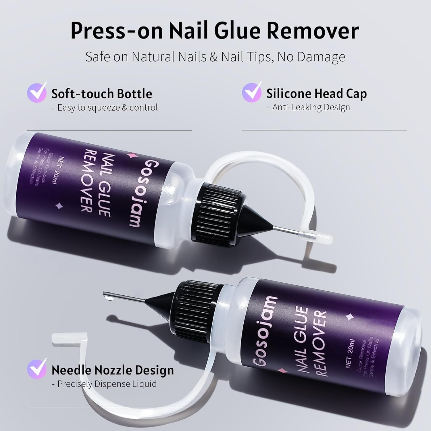 Nail Glue Remover for Press-On & Acrylic Nails, Acetone-Free, Odorless, Non-Oily
