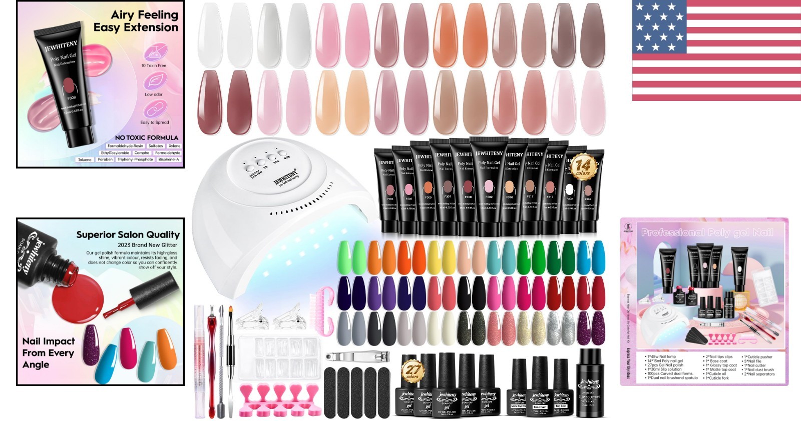 Ultimate Nail Art Experience: 14 Colors Poly Gel with UV Lamp and Gel Polish Set