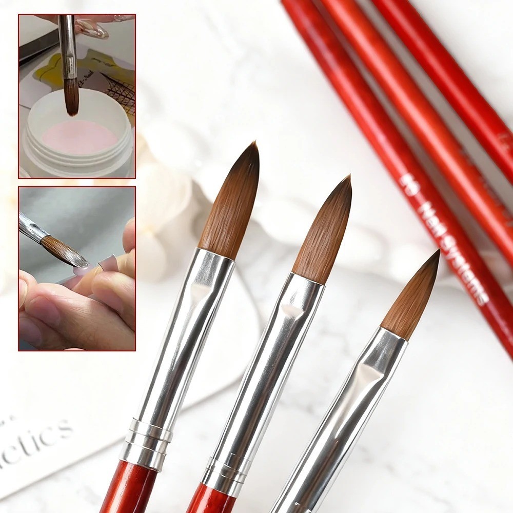 Pure Kolinsky Acrylic Nail Brush Wooden Handle Oval Crimped #6 #10 #12