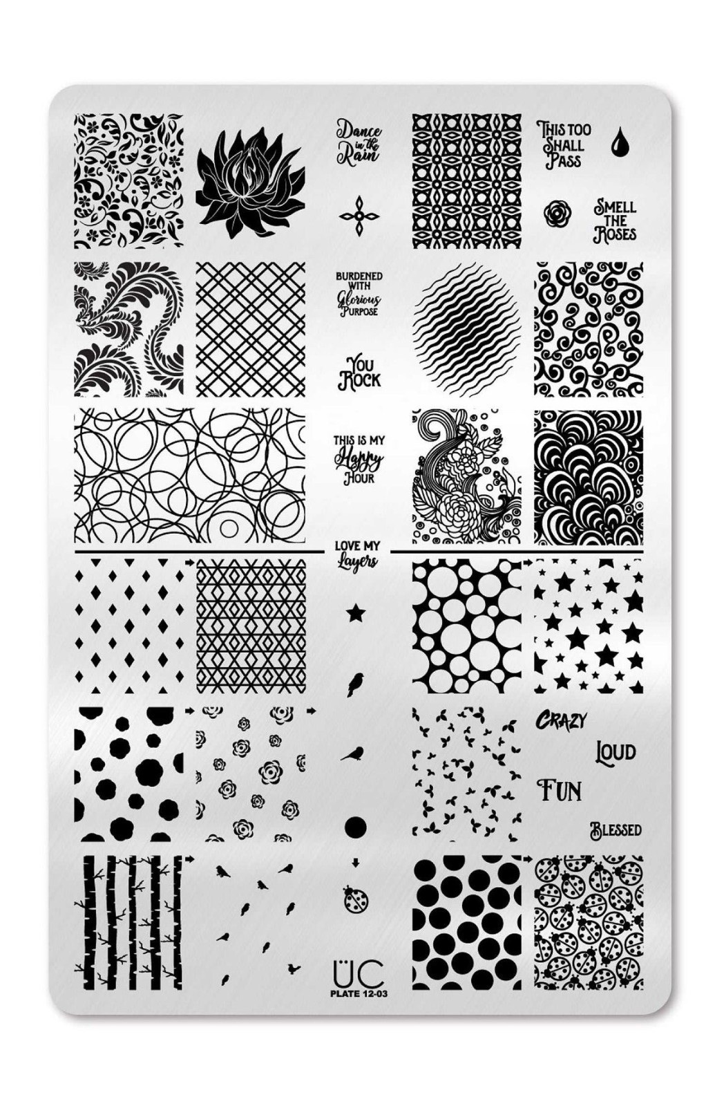UBER CHIC UC 12-03 Nail Stamp Plate UberChic Floral Geometric Love Dance Swirl