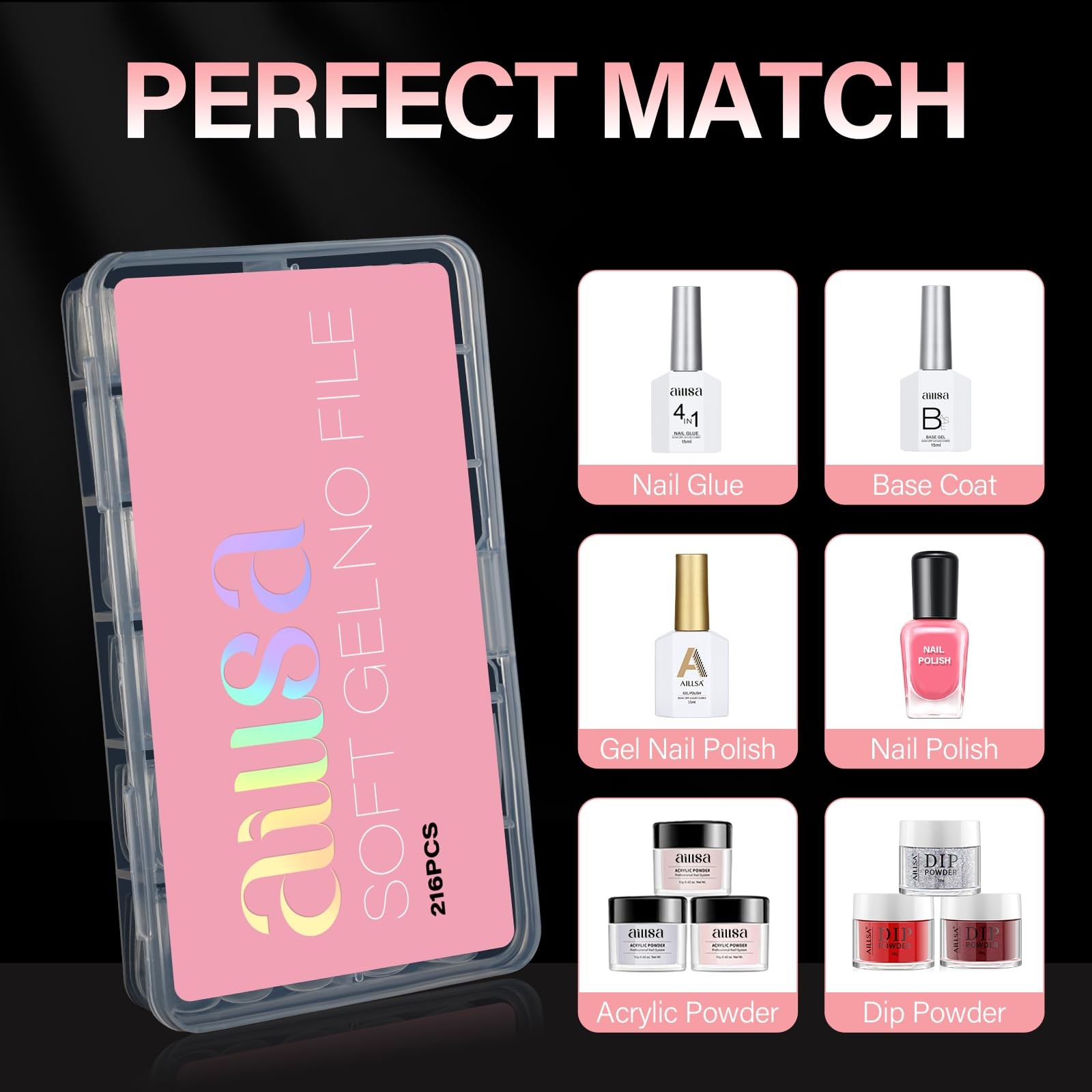 AILLSA Short Square Nail Tips Full Cover Clear Gelly Square, clear