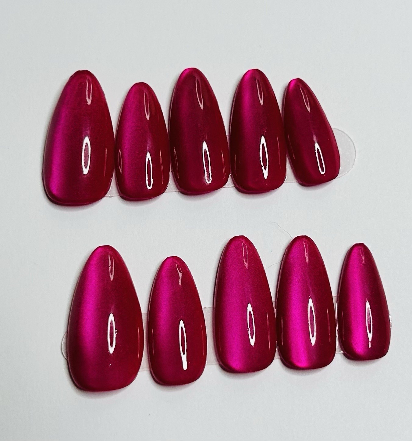 Lot of 2 Almond 10pc Handmade Cat Eye Pink And SilverPress-On Nails size *Medium