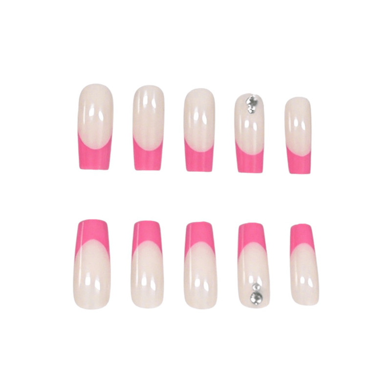 48 Pcs Hot Pink French Coffin Press on Nails, Bright Y2K Daily Nude Fake Nails