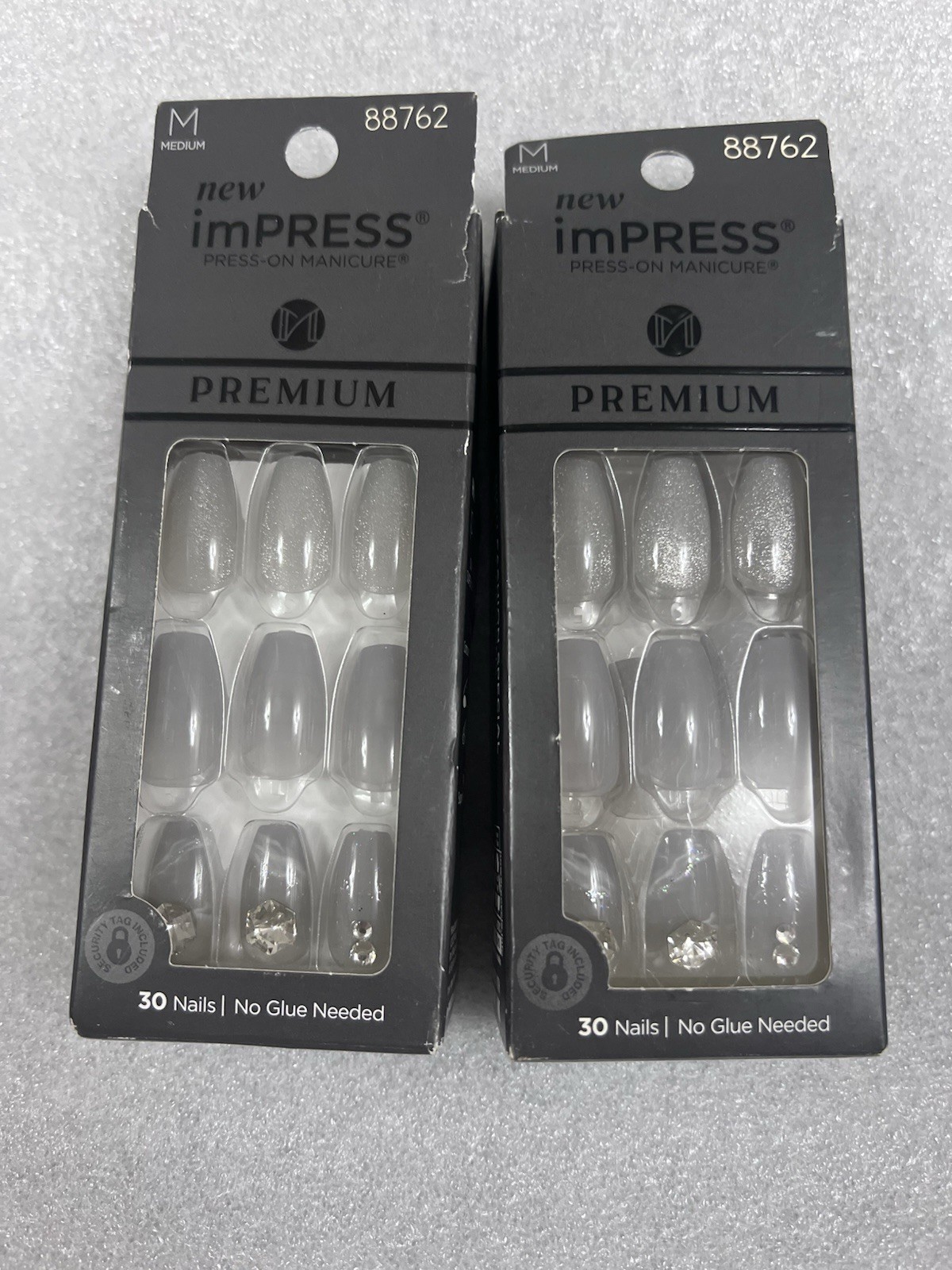 imPRESS Press-On Manicure Premium – Gray & Rhinestone 88762 Medium 2 Pack