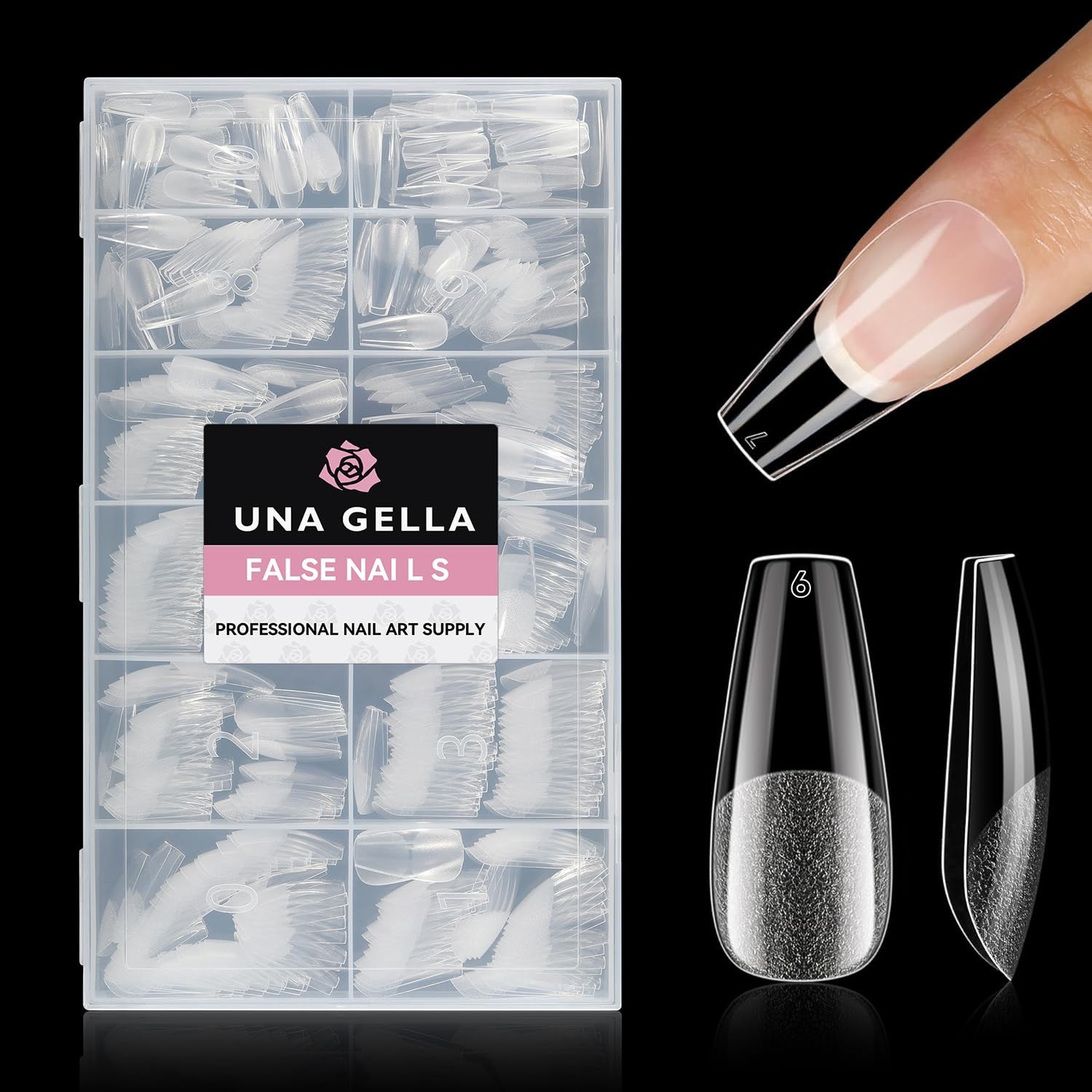 Half Matte Clear Coffin Nail Tips Set – 12 Sizes of 216 Full Cover Gel Nails