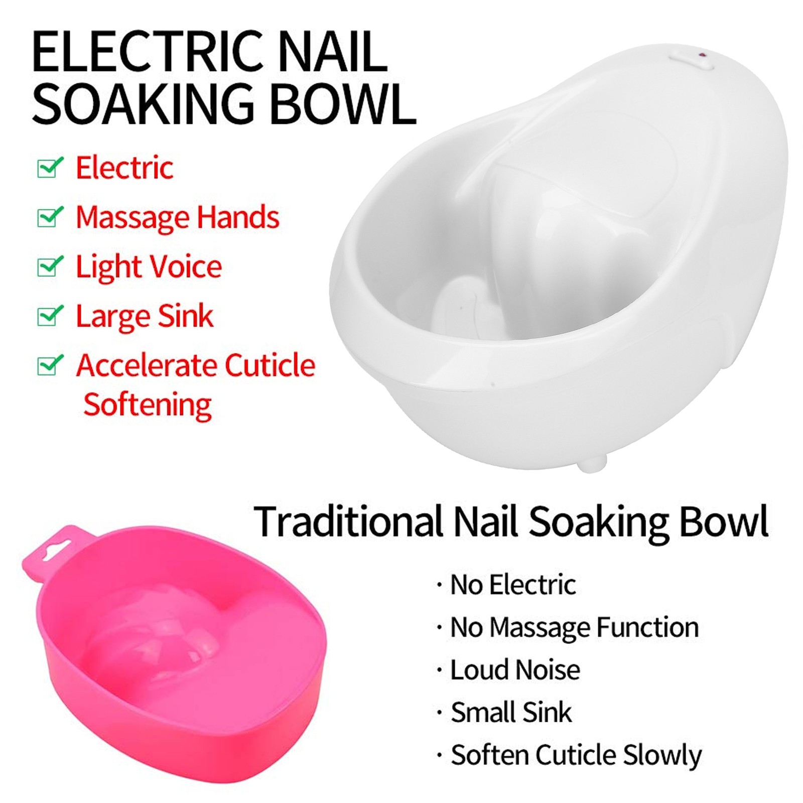 Electric Nail Soaking Bowl Bubble Vibration Hand Spa Massage Machine Manicure US