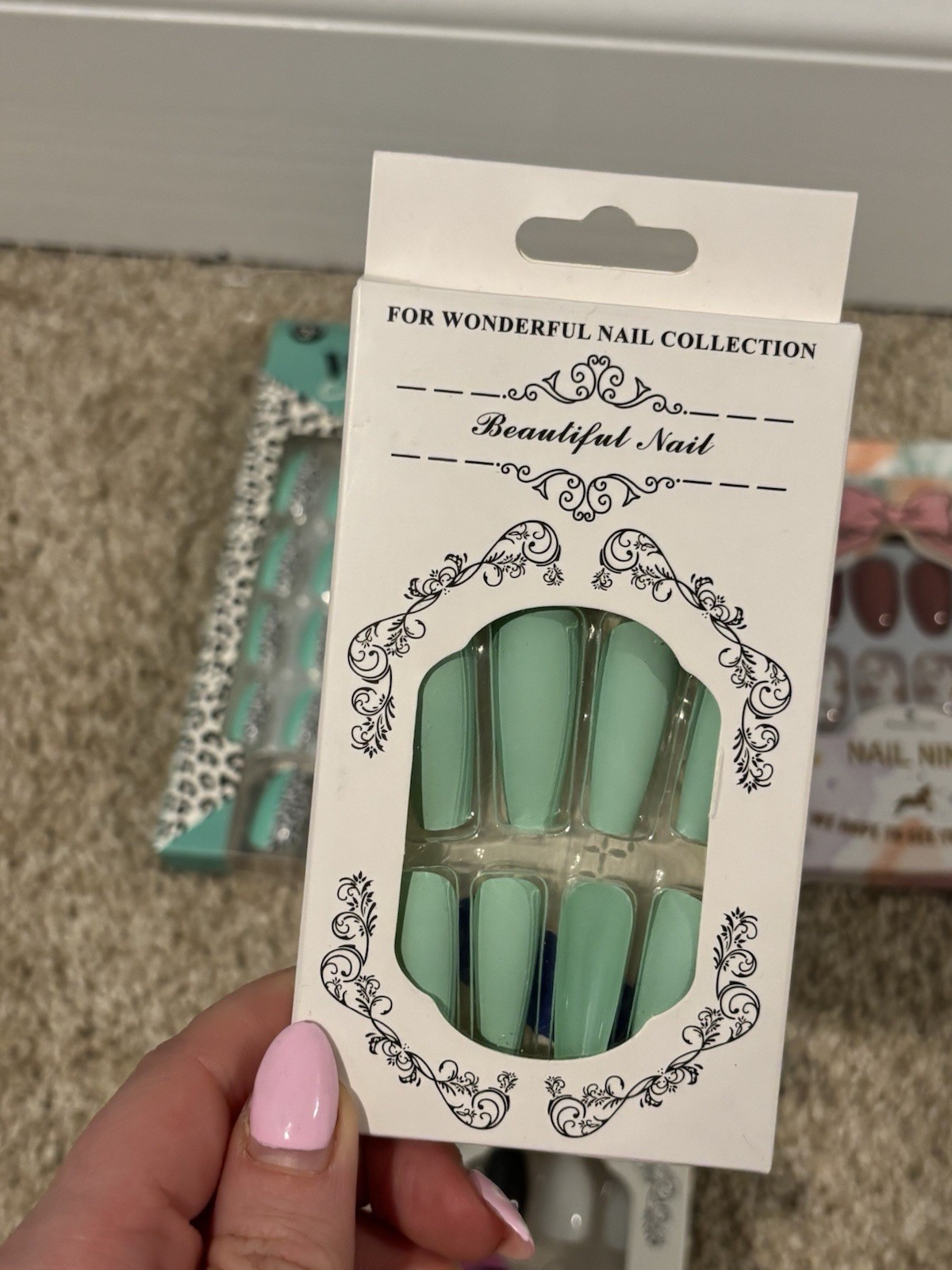 5 Packs of Press on Nails from SHEIN & 5 Below, Cheetah, Cow Print, Mint, Almond