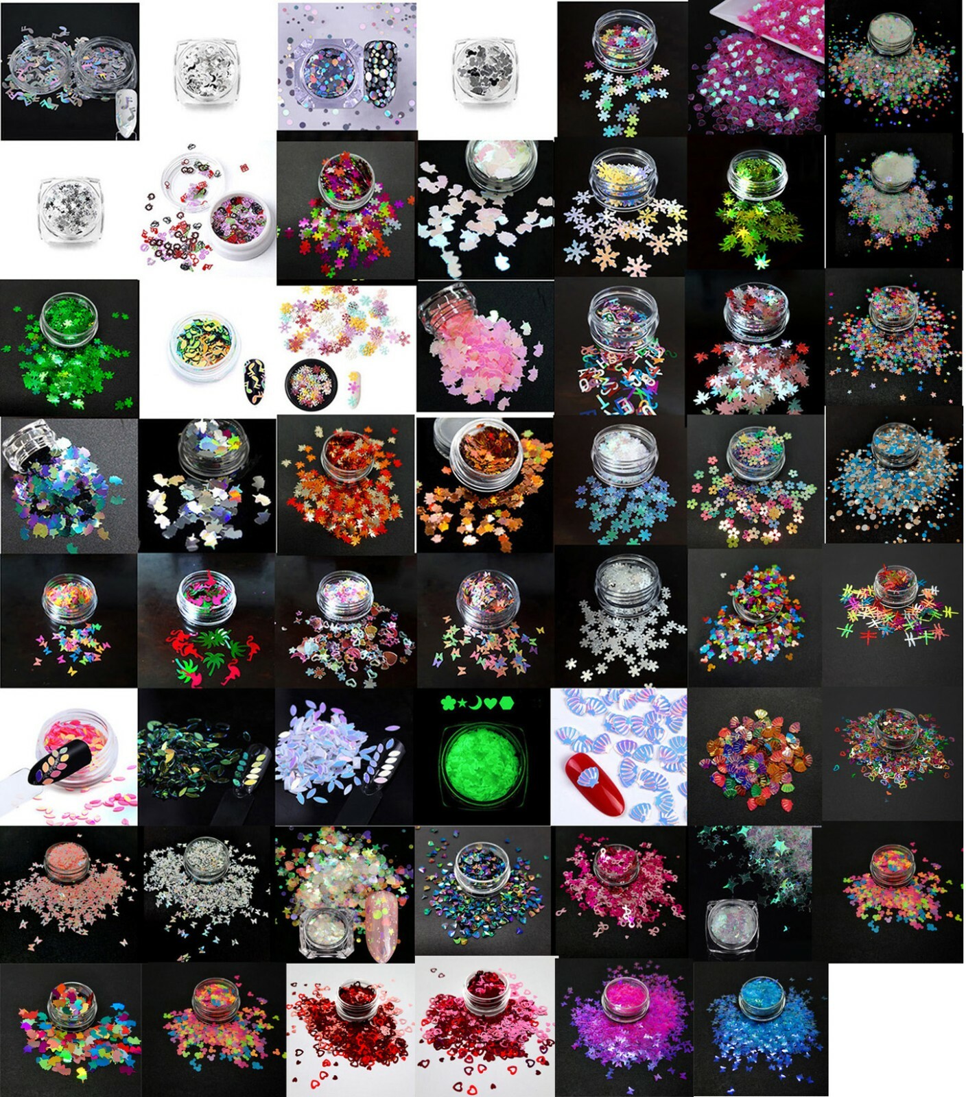 Nail Art Glitter Shapes, Unicorn, Moon, Leaves, Puzzle, Stars, Mickey, UK Seller