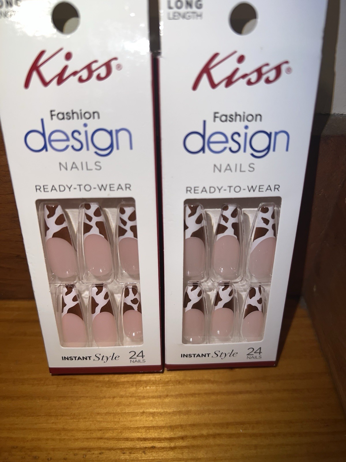 KISS Glue On Extra Long Nails Lot If 5 Packs Cow Print Love Dive & Neon Green