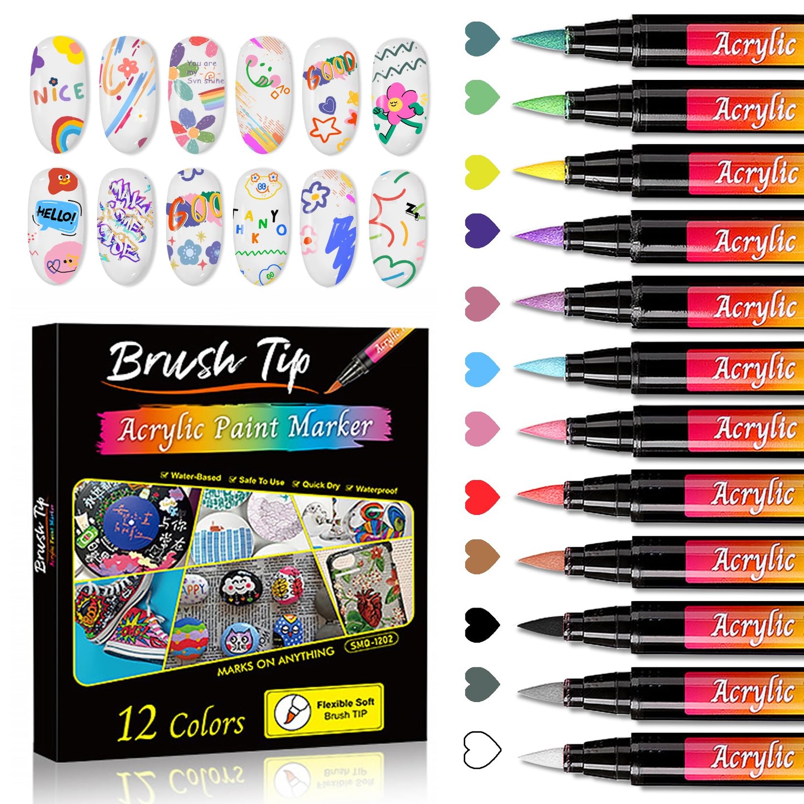 AOAZXBB 12 Colors Nail Art Pens Set Polish Pens,Quick Drying 12