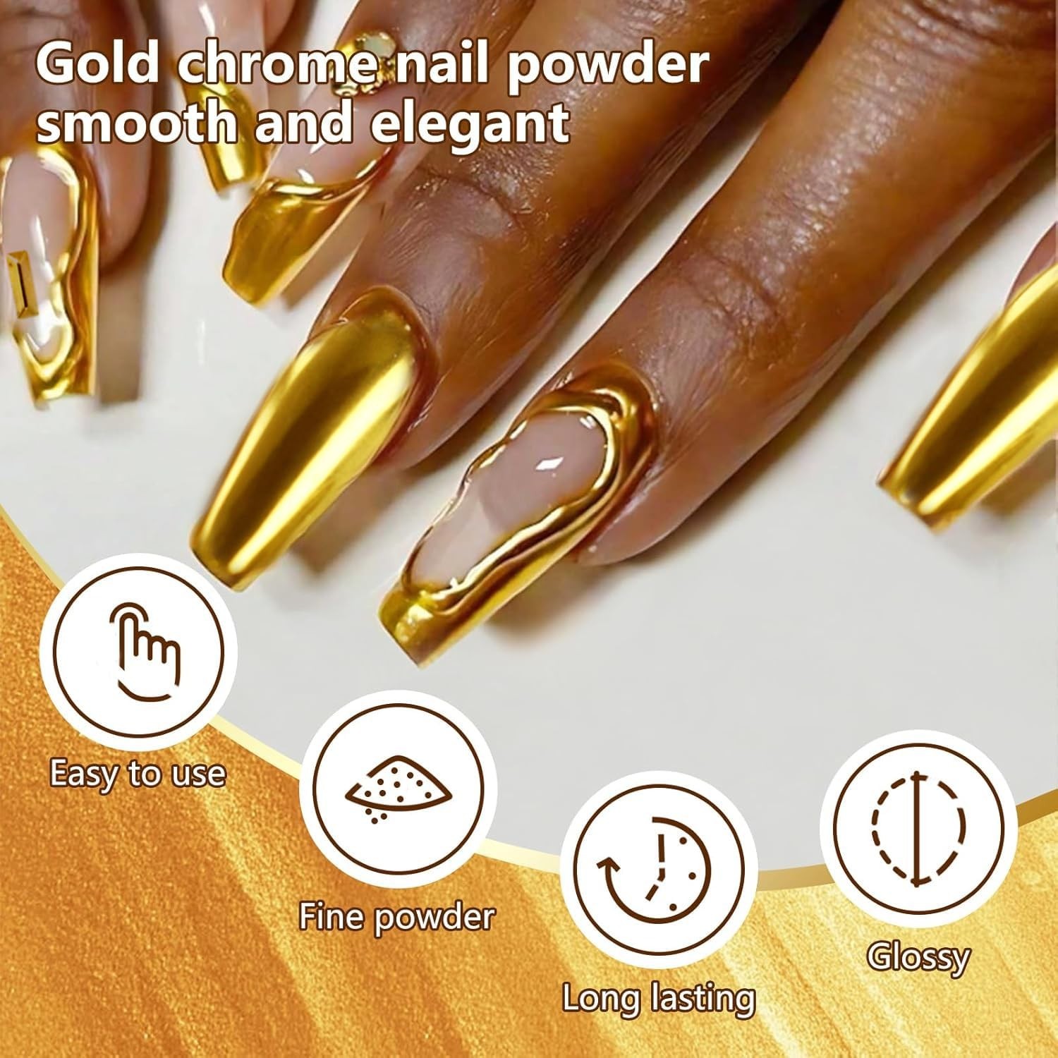 Gold Chrome Nail Powder Mirror Effect Holographic Metallic Pigment for UV Gel Na