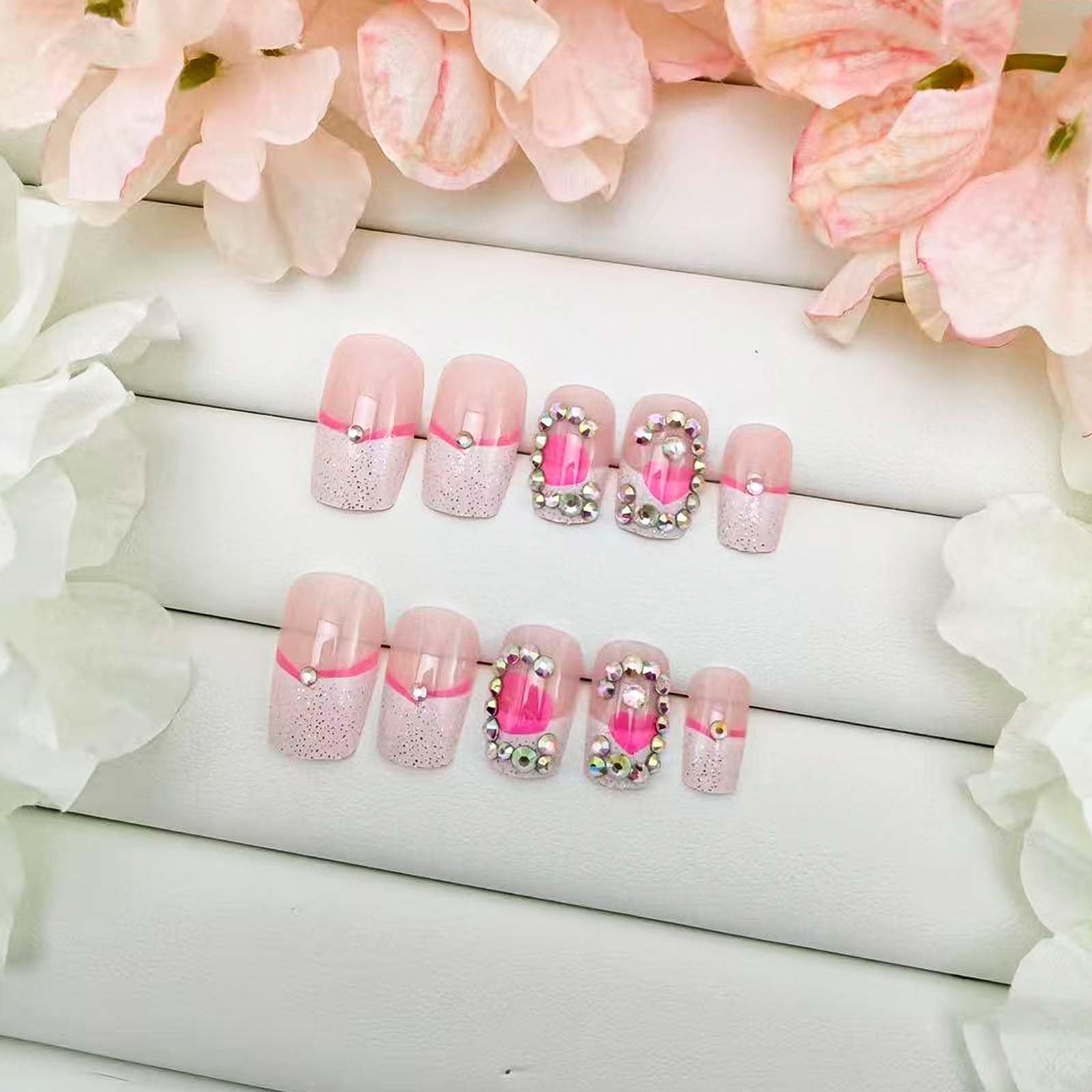24Pcs Valentines French Tip Press on Nails Short Square 3D Red Lips Heart Fak…