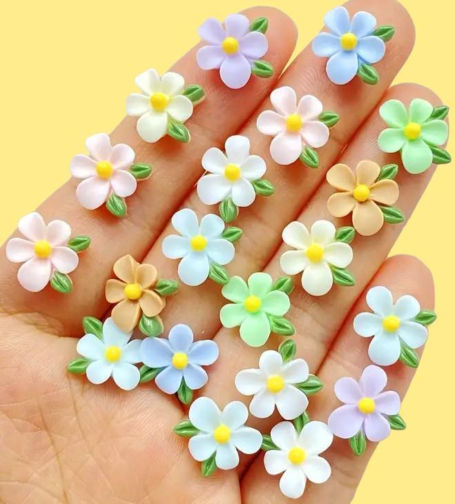 11mm resin daisy pastel delicate white flowers mixed colors cabochon flatbacks
