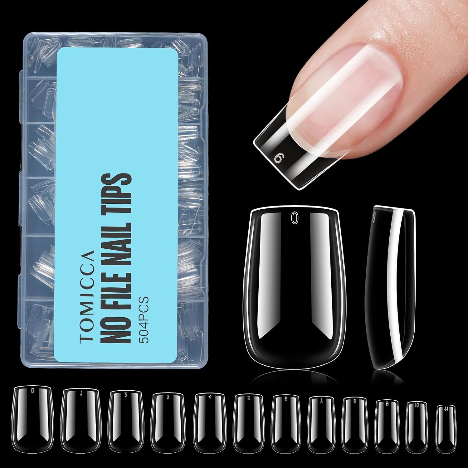 Short Square Nail Tips, 504Pcs Clear Press on Nails Square Full Cover Nail Tips