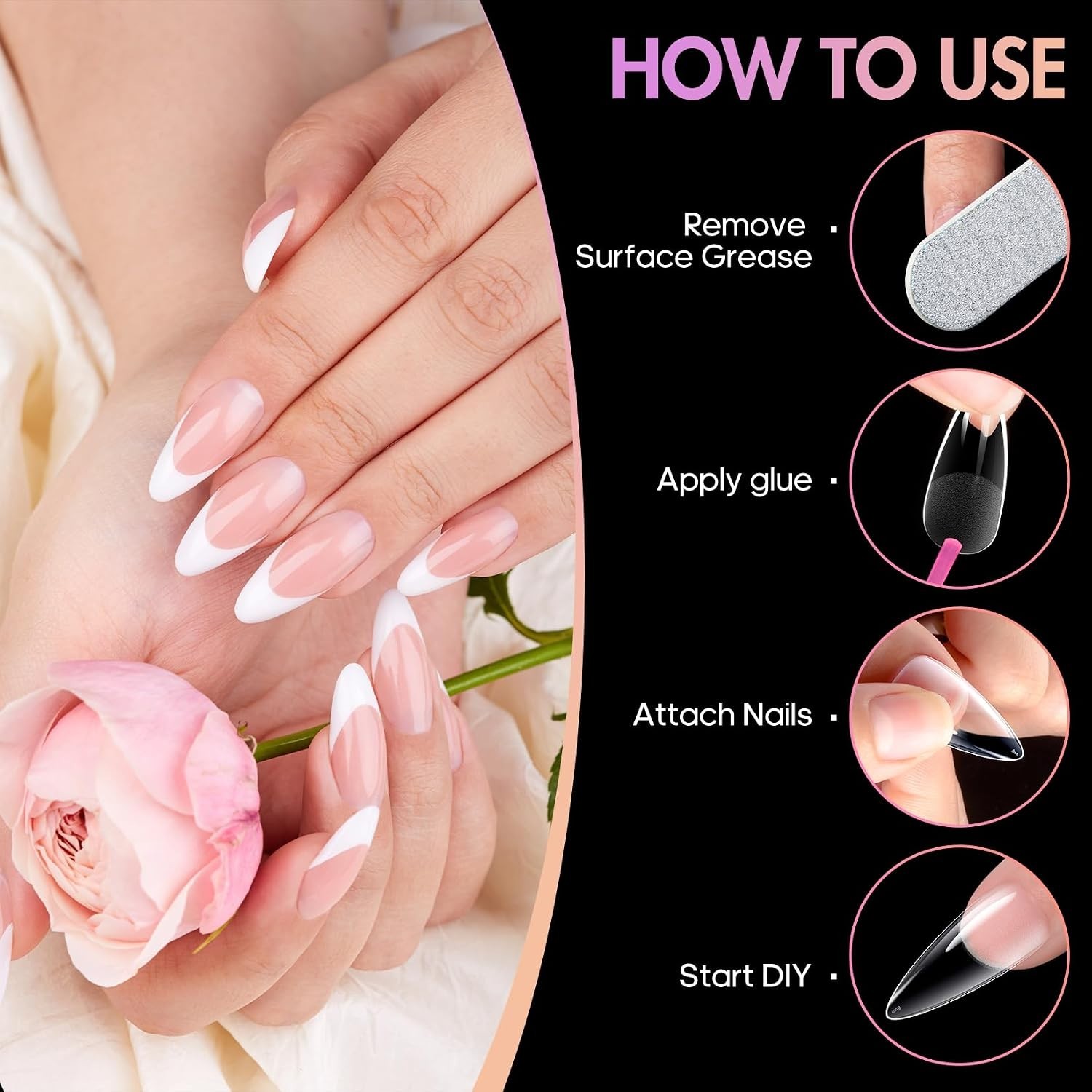 240pcs Half Matte Almond Press on Nails – Perfect for Home or Salon Use