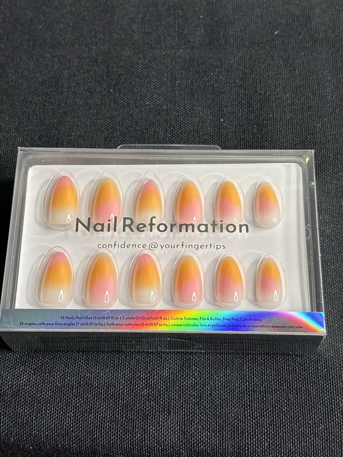 Nail Reformation Pink Orange Ombre Almond Medium Soft Tip Press-On Nails AS198