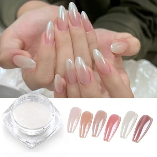 Pearl White Chrome Nail Powder Mirror Effect Shiny Glitter Manicure Decoration