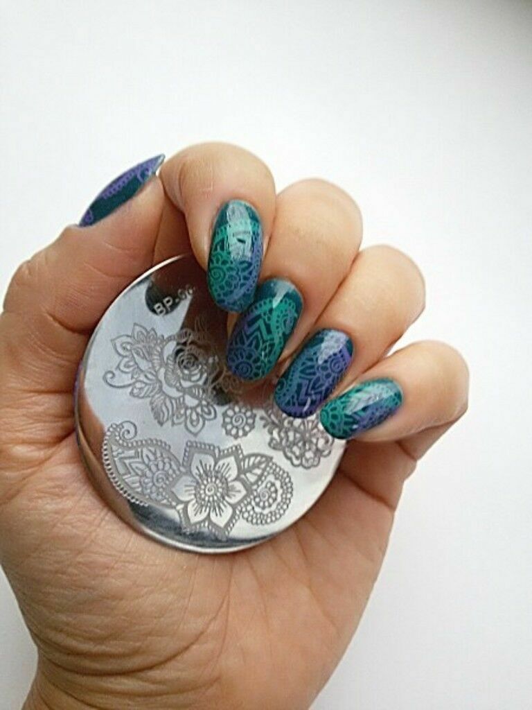 Nail Art Stamp Template Arabesque Flower Design Image Stamper Scraper Kit BP 98
