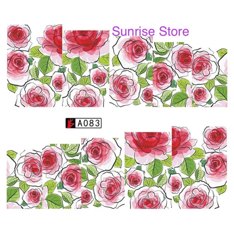Nail Art Water Transfer Sticker Rose Flower Floral Decals Manicure
