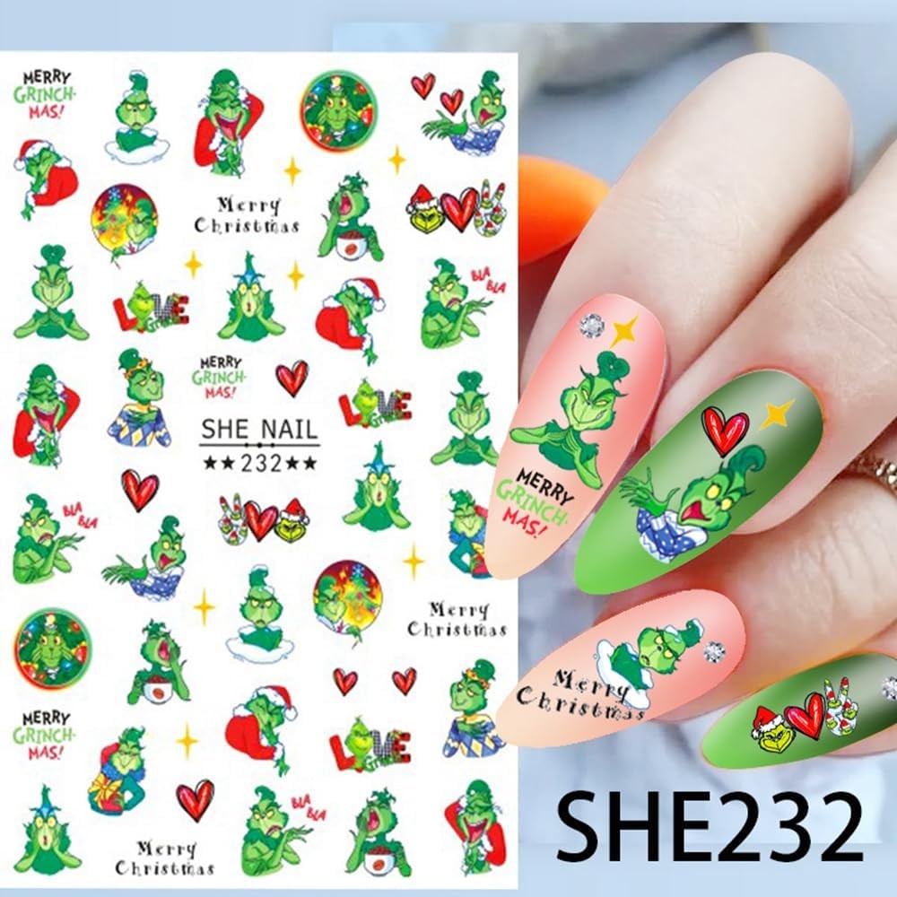6 Sheets Christmas Nail Art Stickers – Green Small, Style A4