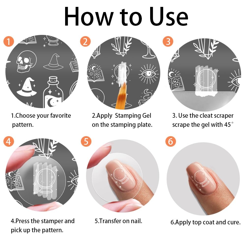 4pcs Magic Potion Nail Stamp Plate Witch Skull Nail Art Template Magic Crysta…