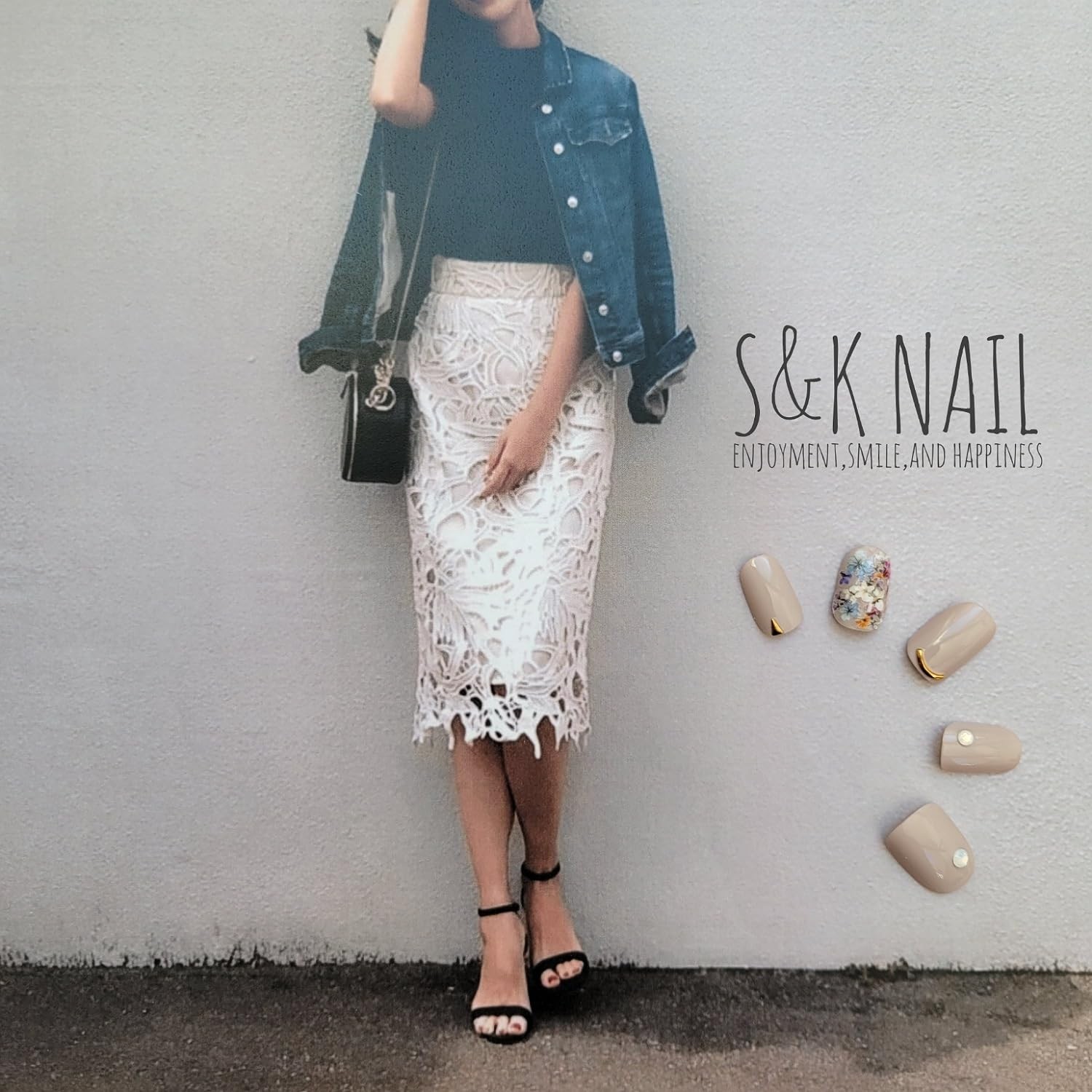 Nail Tips Short Oval Flower III & Sheer Beige 26pcs Japan