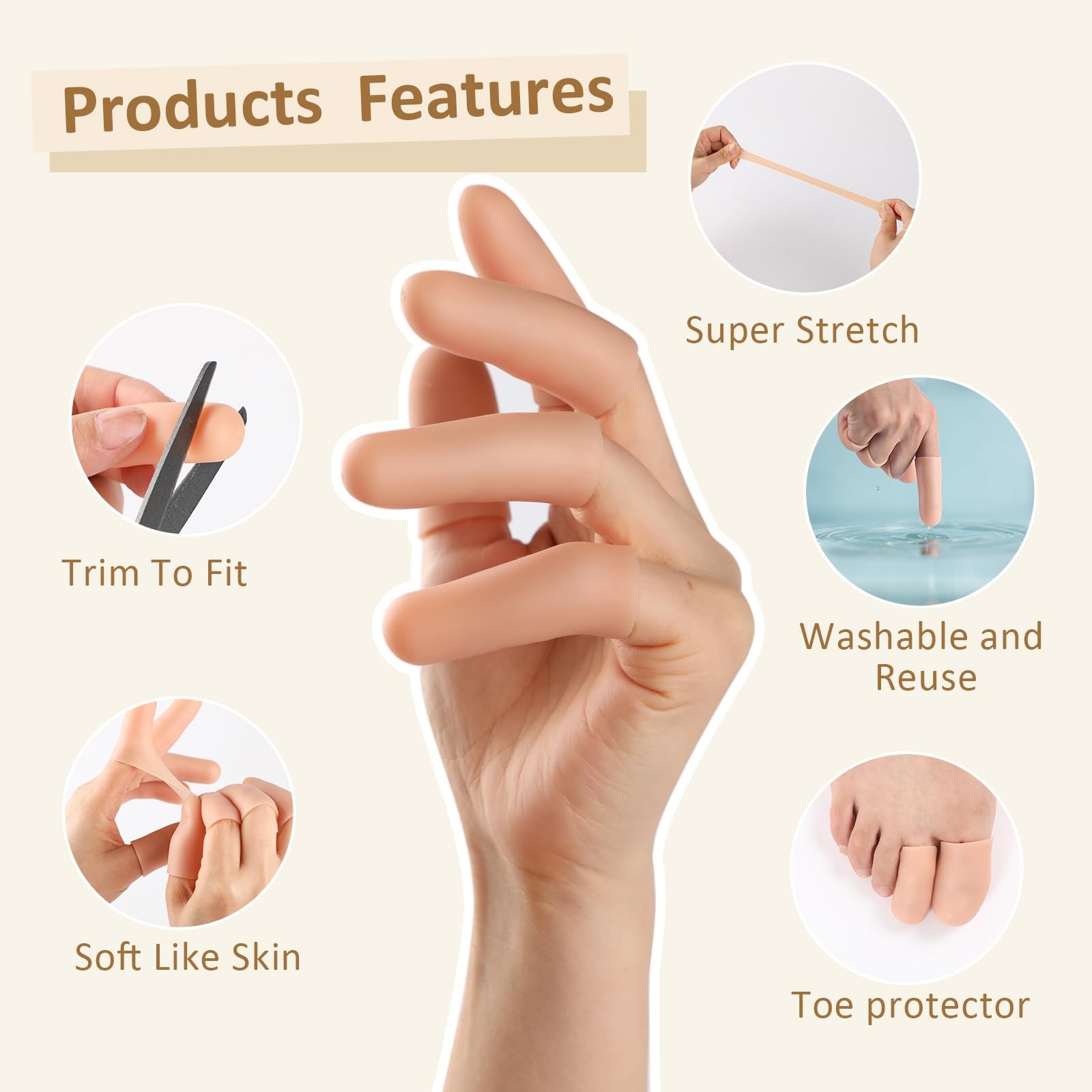 YIVCKOM Gel Finger Cots, Silicone Protectors, Fingertip Bandages.