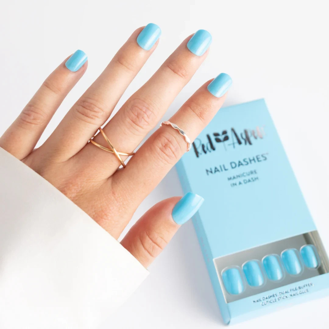 Red Aspen Press On Nails-Elle-ctric Blue Short Square Shiny