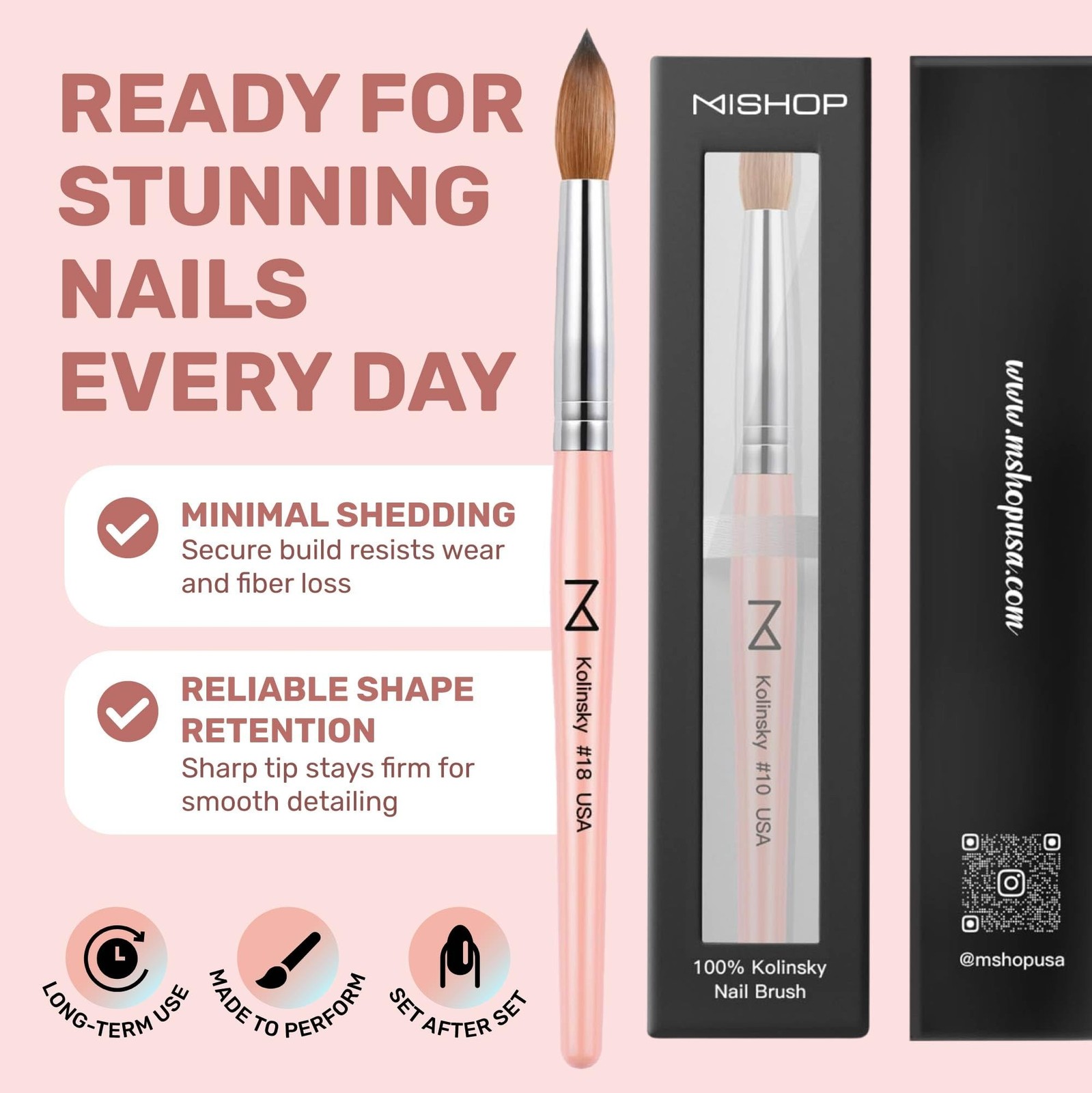 M Majesti Pink 100% Kolinsky Acrylic Nail Brush #10