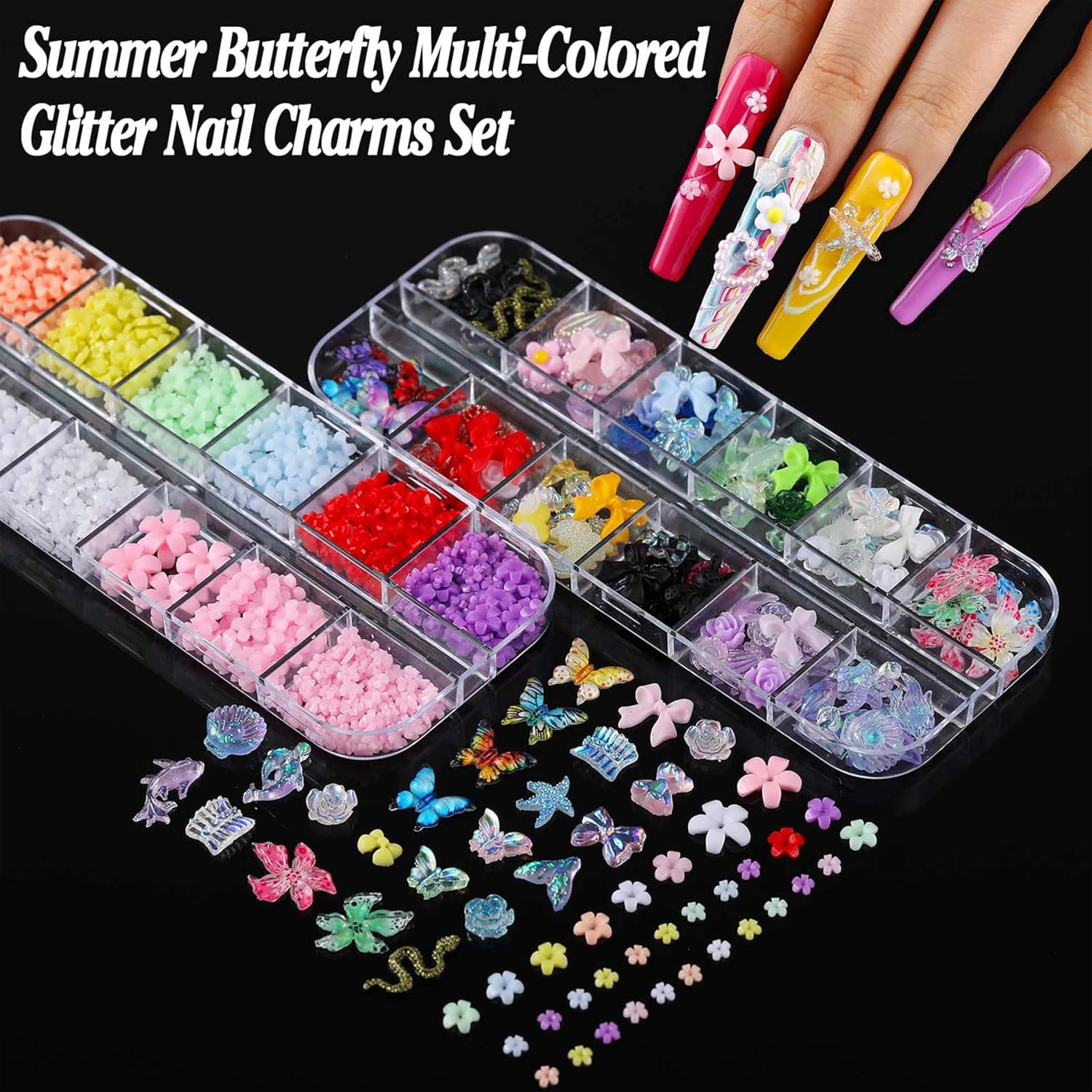 BANA Nail Charms for Rhinestones Kit with 13 Boxes of Nail Gems, 18000Pcs 3D Gol