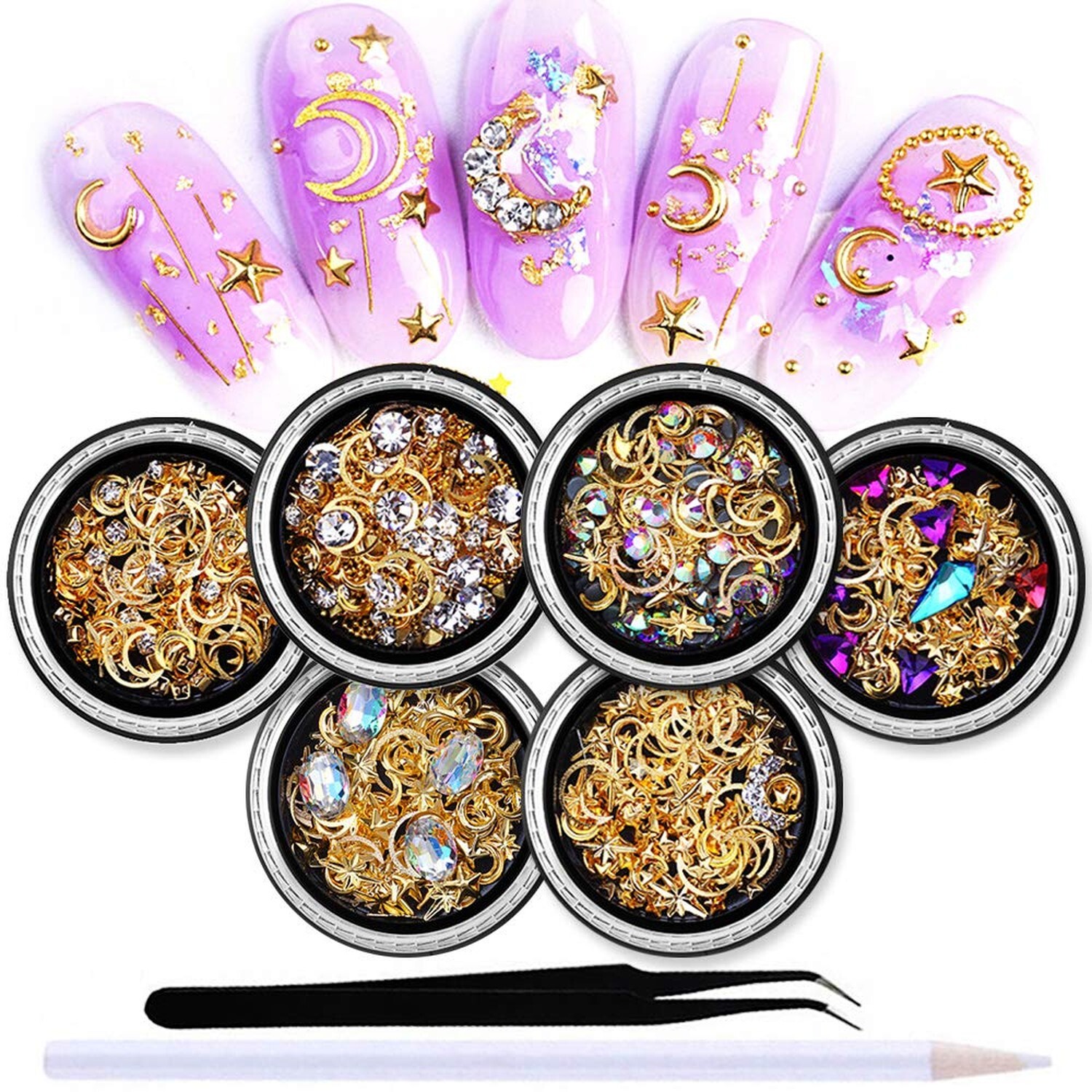 SILPECWEE 6 Boxes 3d Nail Rhinestones And Studs Gold Nail Rivets Set Nail Cry…