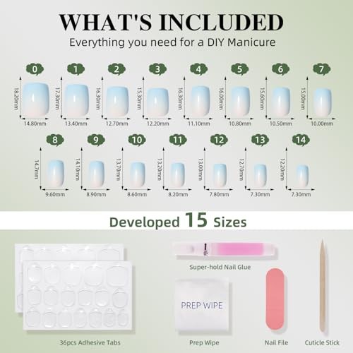 Ombre Press On Nails Square – Light Blue Short – 5A – Blue Ombre