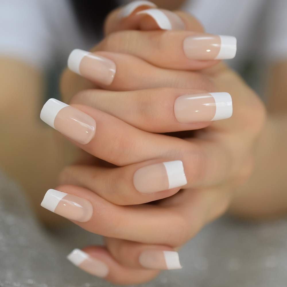 French Tip Press on Nails – Glossy Short Fake Tips Artificial Fingernails