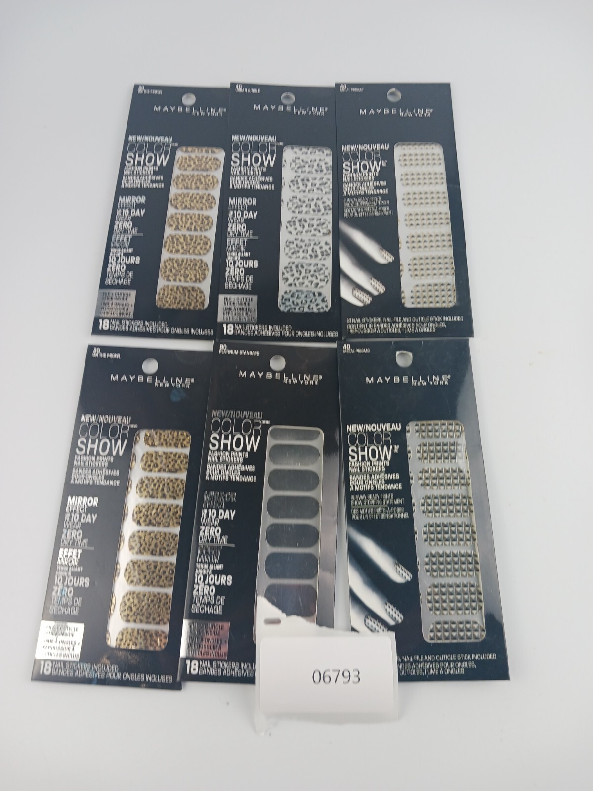 6 PACK MAYBELLINE COLOR SHOW FASHION PRINTS 80, 40,30 NAIL STICKERS