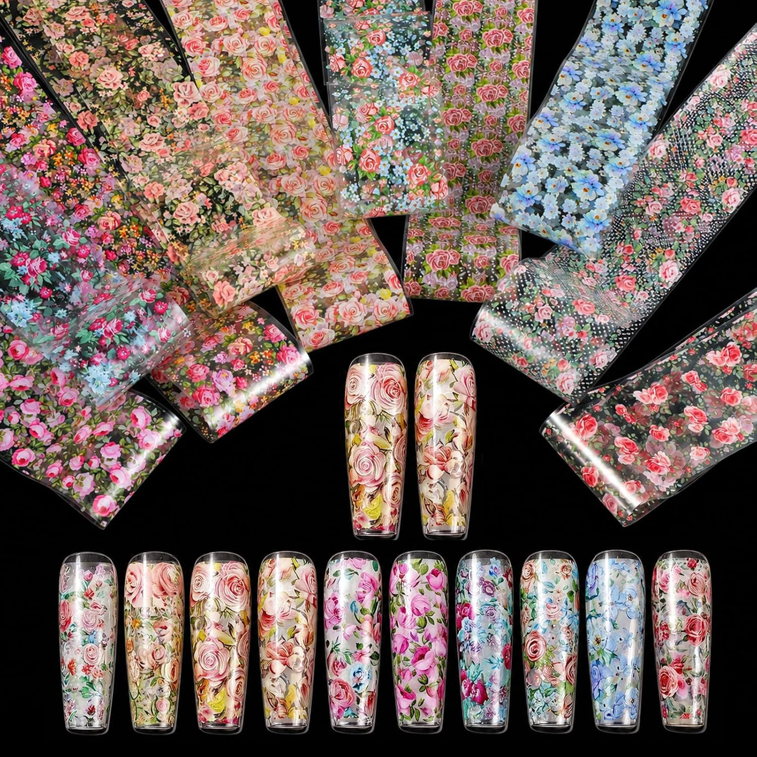 10 Rolls Flower Nail Foil Transfer Sheets Stickers, Nail Art Supplies | Spring F