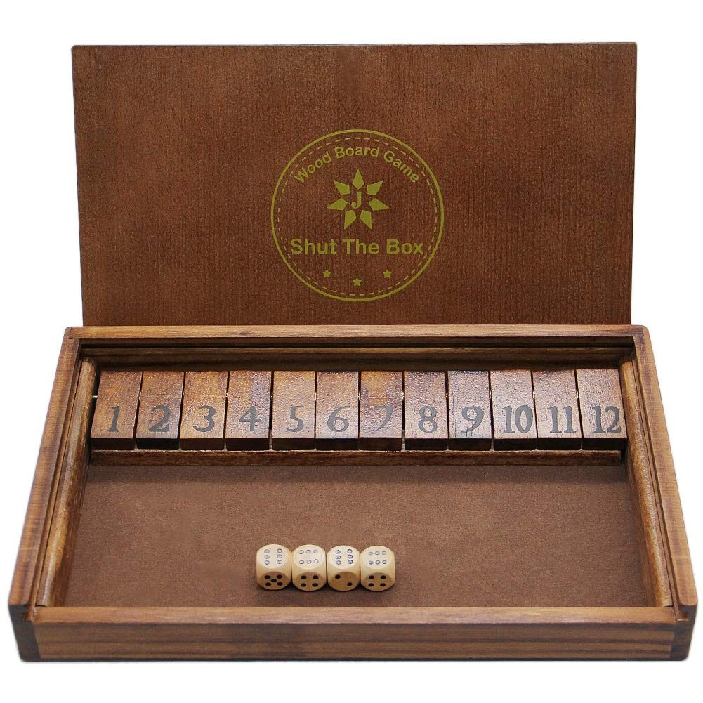 Juegoal Shut The Box Wooden Board Dice Game with 7 x 11.7 x 1.6 inches, Brown