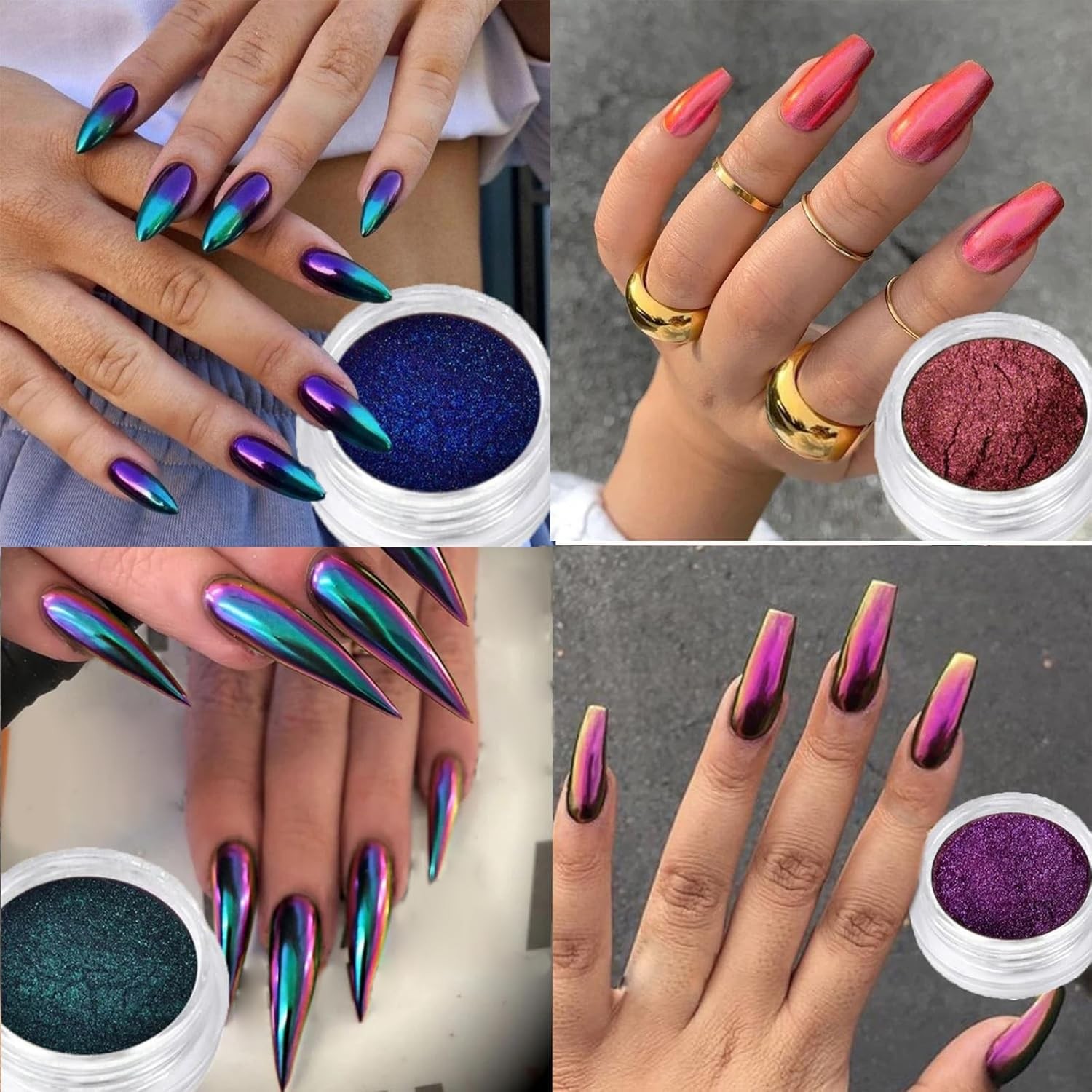4pcs/Set Chameleon Effect Nail Glitter Mirror Metallic Pigment Nail Art Dust …